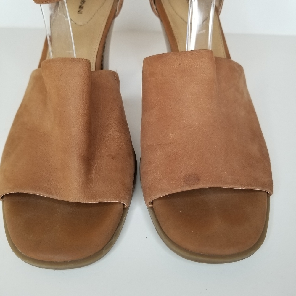 Giani Bernini Cognac Suede Block Heel Sandals Quiet Luxury Minimalist Heels - Picture 10 of 10
